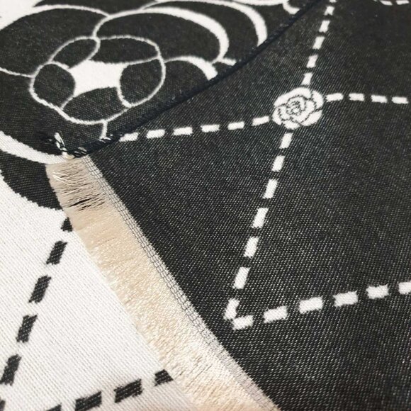 Black White Camellia Flower Design Scarf Fashion Shawl Women Wrap Accessory Gift - Picture 7 of 7